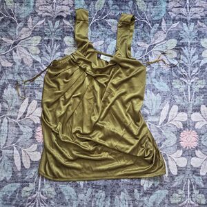Jennifer Lopez Women's Olive Green Satin Pleated Camisole Tank XS Y2K 2000s